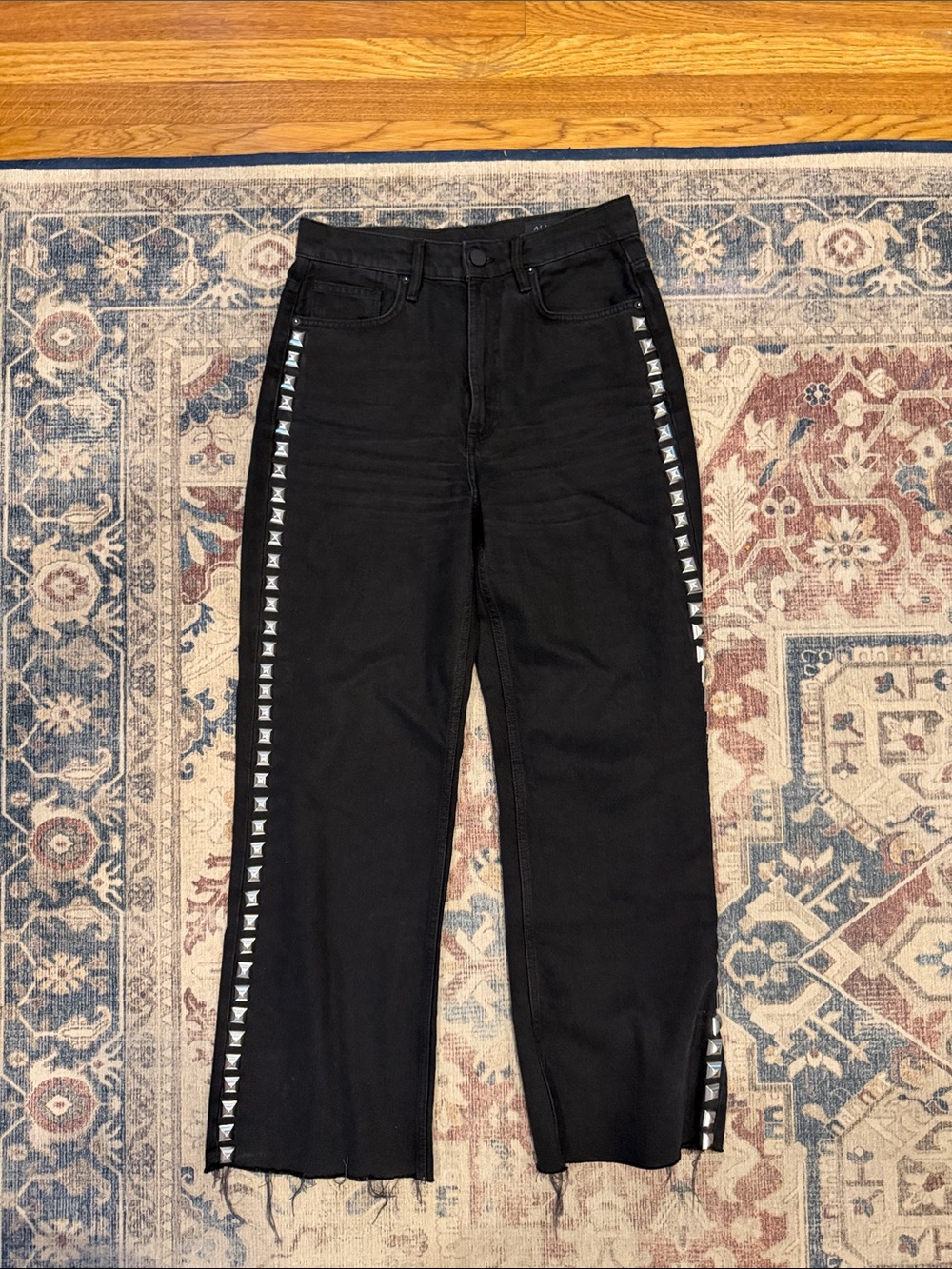 AllSaints Black Straight-Leg Jeans with Silver Pyramid Studs